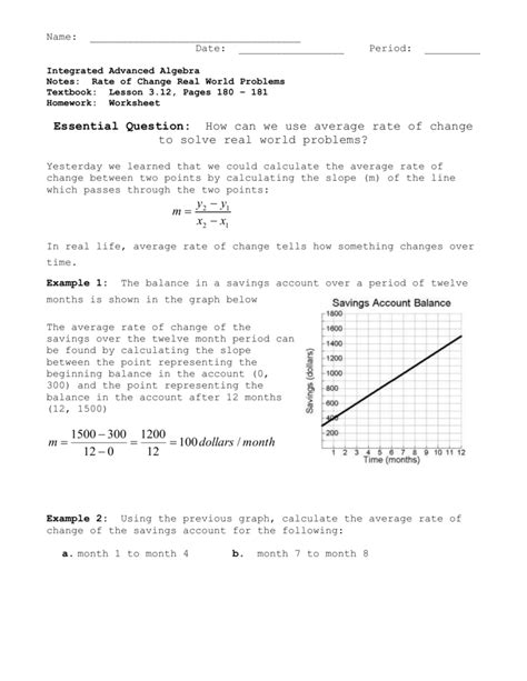 constant rate of change worksheet answer key